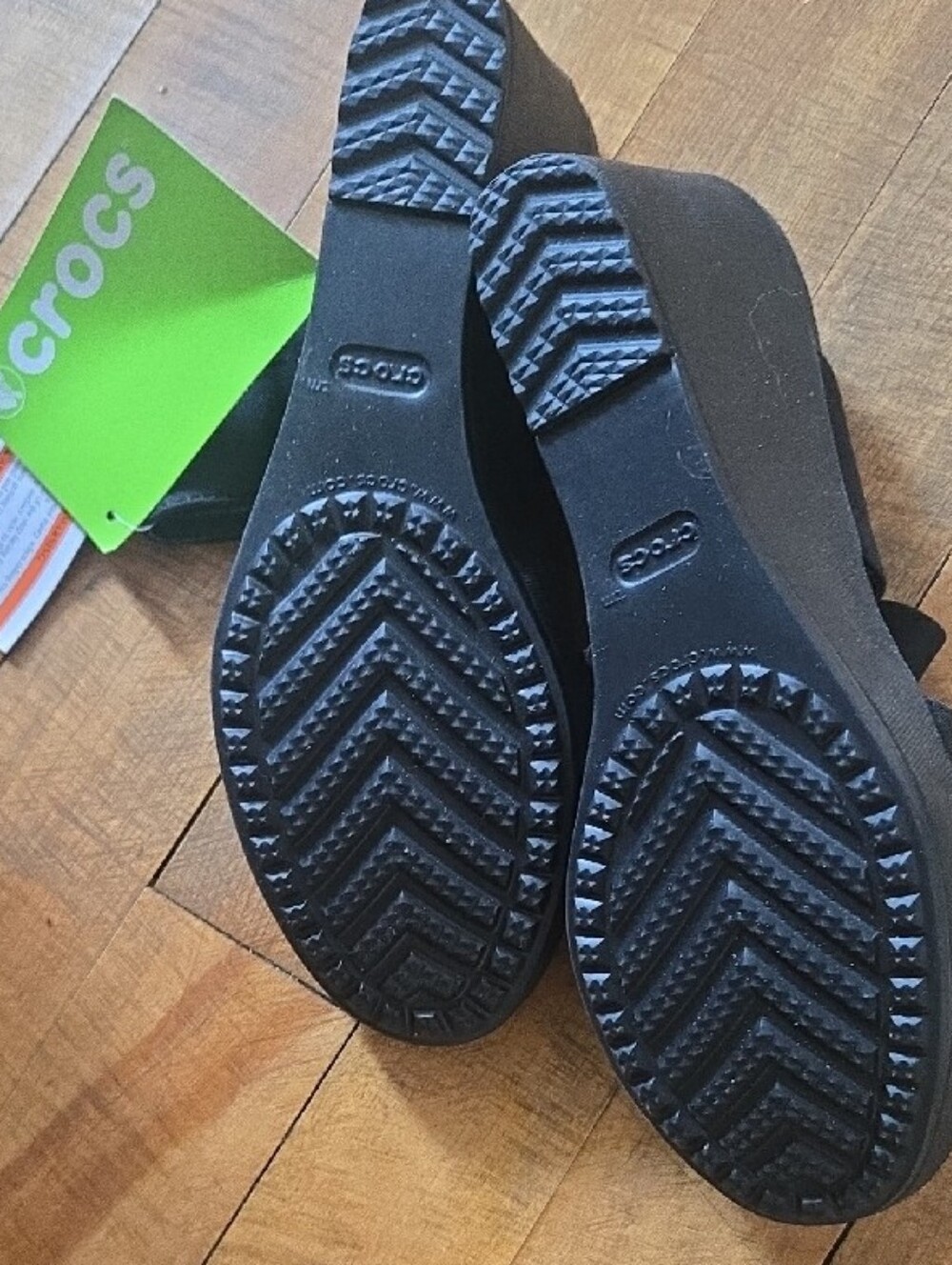 CROCS Leigh II Wedge Black Dual-Strap Slide Sandals NEVER WORN. - Picture 2 of 6